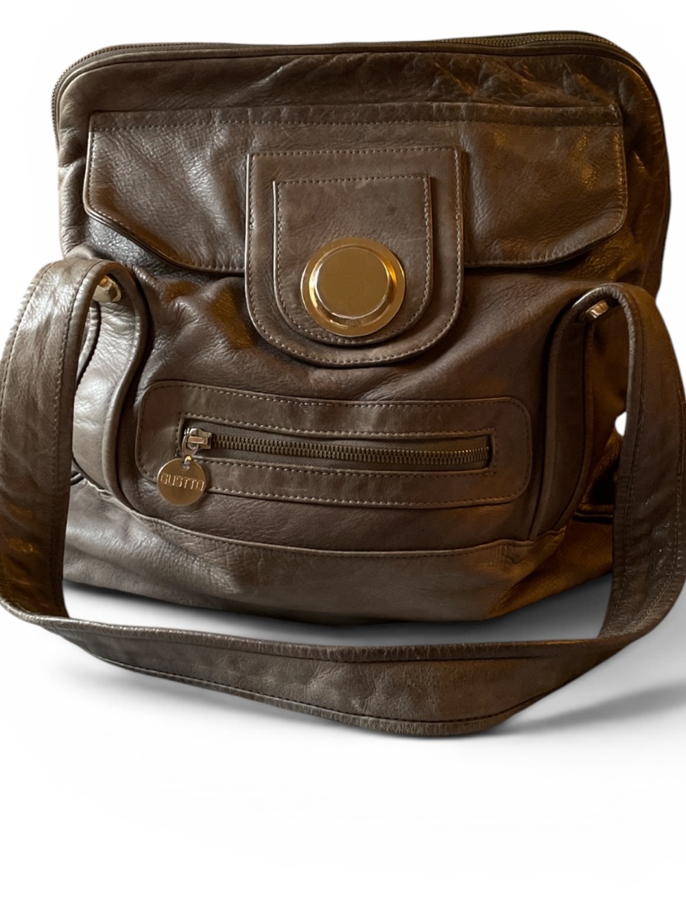Gusto Ash Brown Italian Leather Shoulder Bag with Gold Accent
